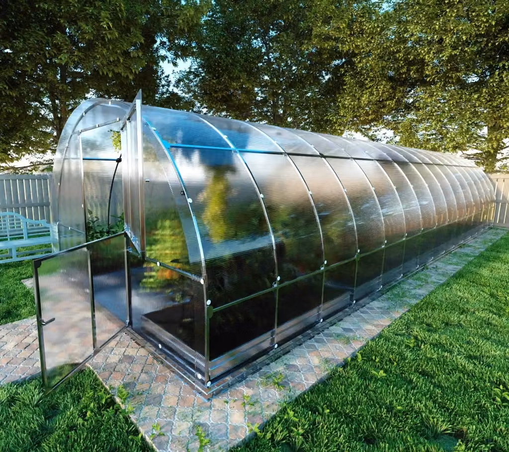 Serra da giardino KLASIKA TUBE con rivestimento in policarbonato trasparente, L/P/H: 10 x 3 x 2,18 m – 2