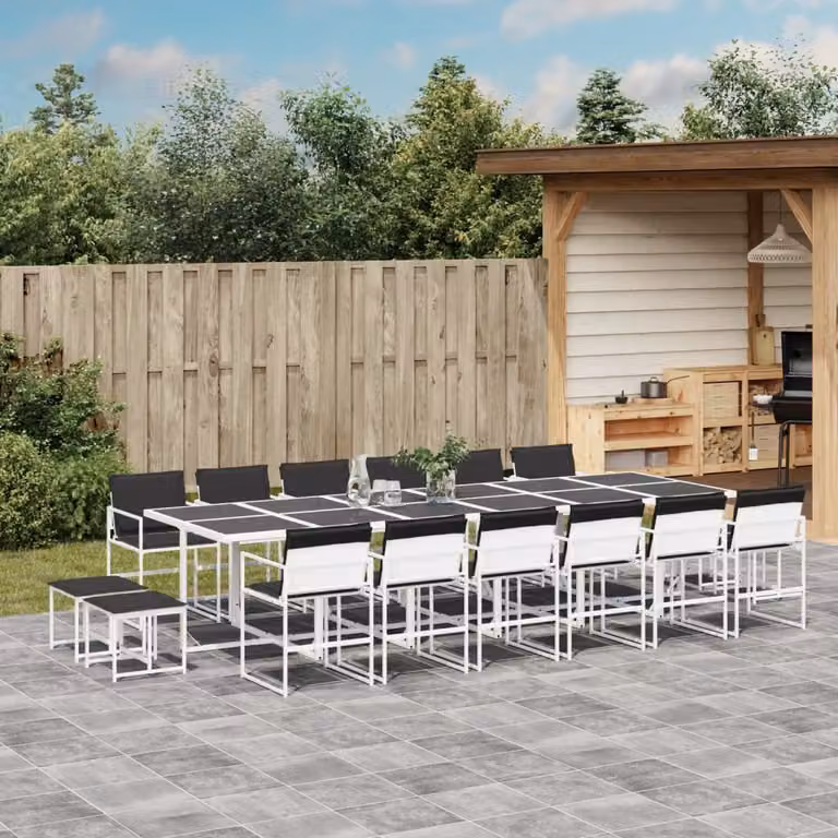 Set da Pranzo da Giardino vidaXL 17 pz in Acciaio Verniciato a Polvere e Vetro Bianco e Antracite