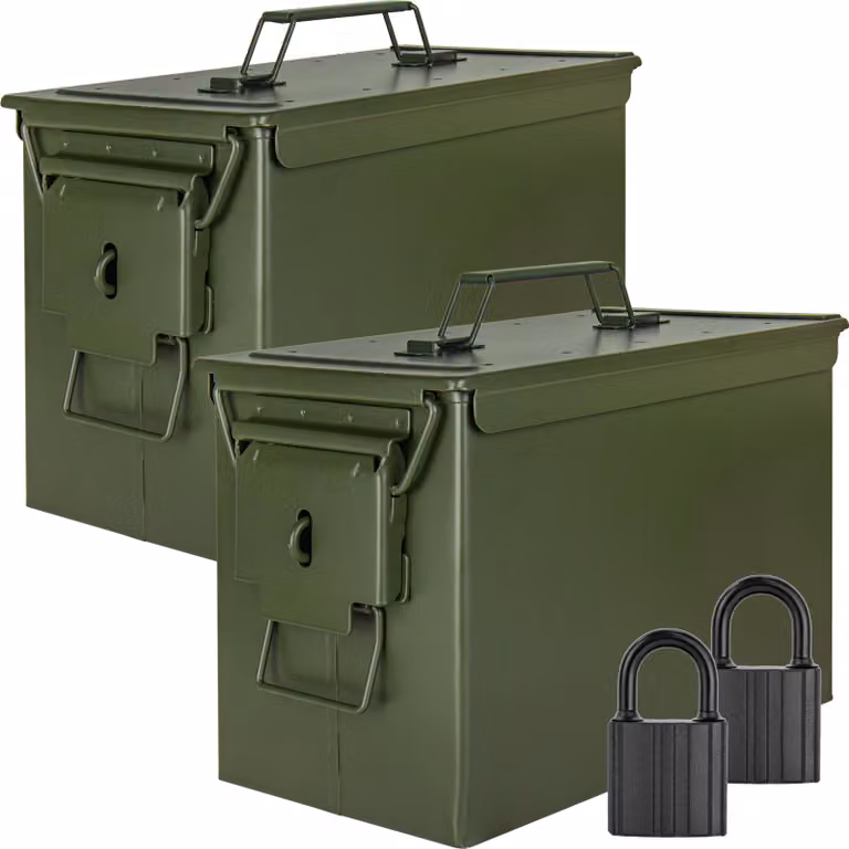 Trucky 2x Scatola portamunizioni in metallo, Con serratura scatola portamunizioni con coperchio, 33 x 19 x 23 cm, colore verde militare