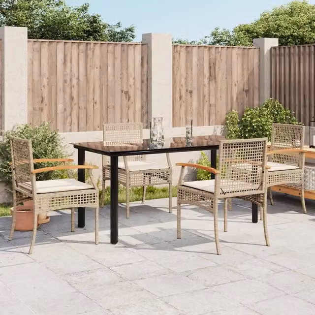 Set da Pranzo da Giardino 5 pz con Cuscini Beige in Polyrattan 3213634