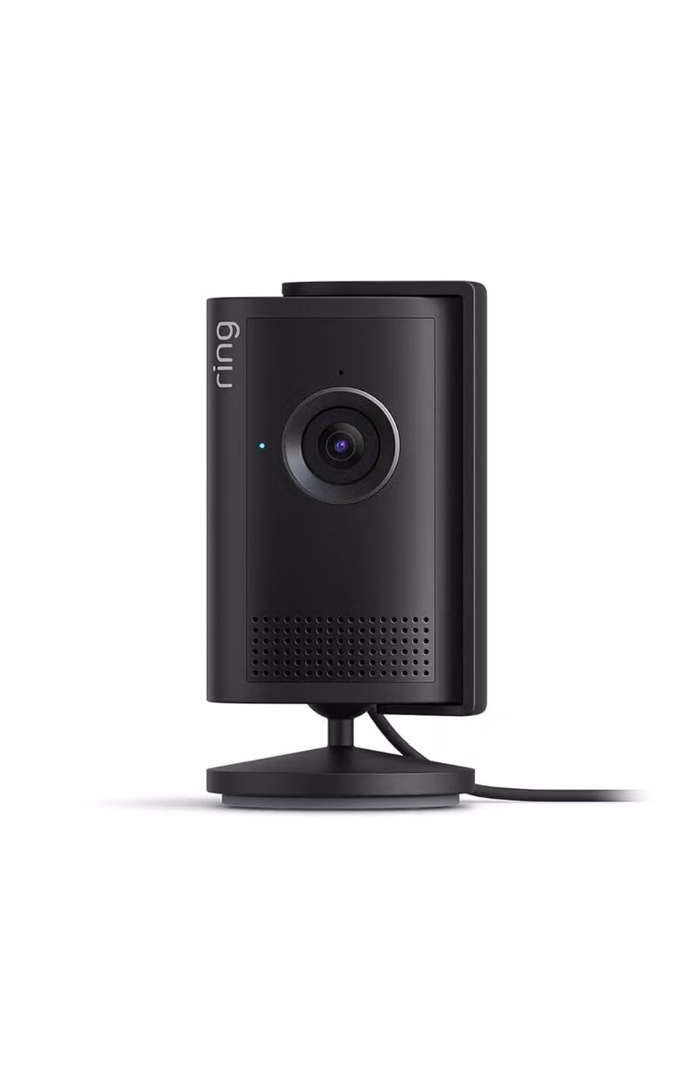 Amazon Ring Indoor Camera Plus, telecamera IP di sicurezza, per uso interno ed esterno, cablata, da montare a soffitto o a parete, colore nero, modello Tower