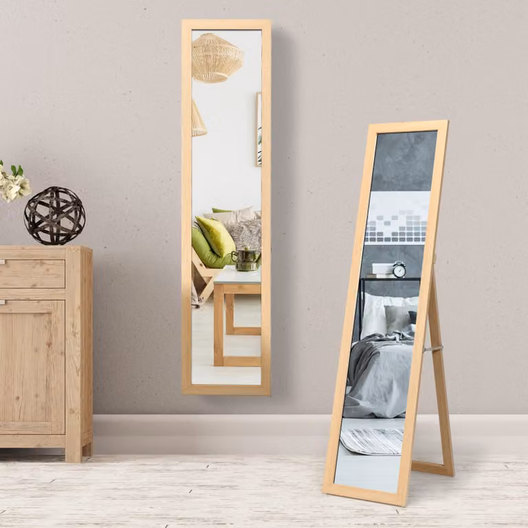 Specchio a figura intera moderno Costway con struttura in legno marrone, H: 155 cm, L: 37 cm