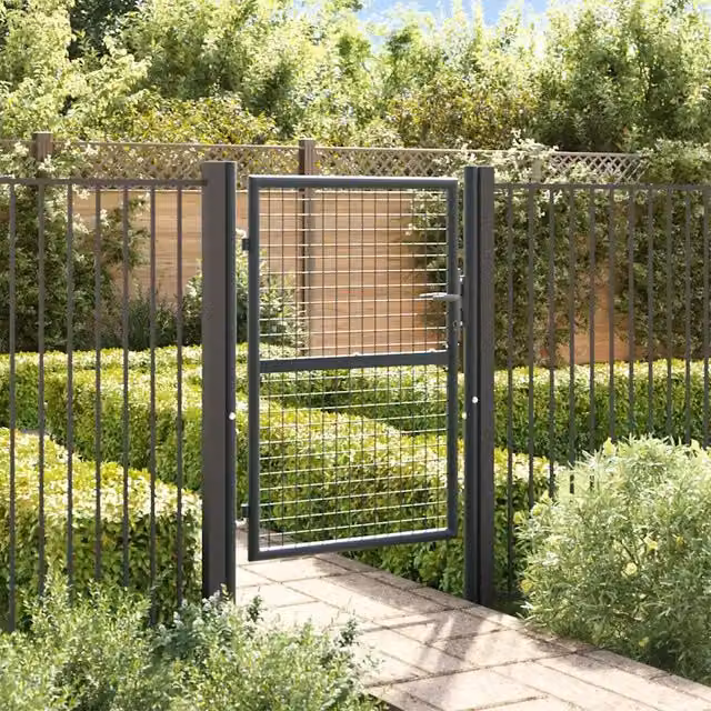 Cancello da giardino a battente singolo vidaXL in acciaio zincato grigio L: 100 cm, H: 125 cm