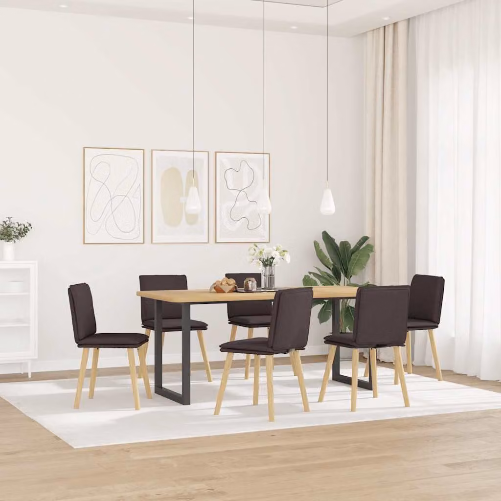 Set di 6 sedie da pranzo vidaXL in tessuto marrone con struttura in legno e metallo per cucina e soggiorno