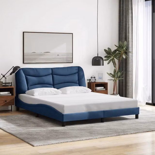 Letto con giroletto Hvar blu vidaXL con illuminazione LED e porta USB, L/P: 160 x 200 cm – 1