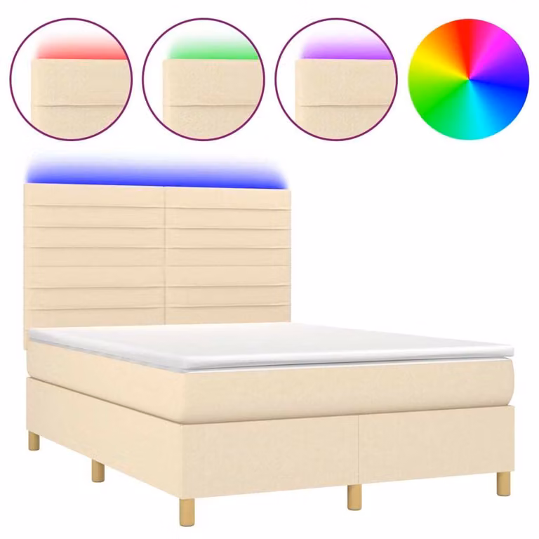 Letto a Molle con Materasso e LED Crema 140x200 cm in Tessuto