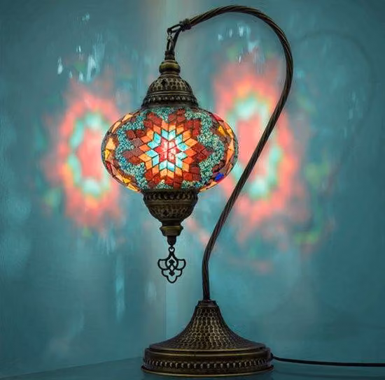 Mozaiek Lampada da tavolo a collo di cigno, lampada da notte artigianale in stile marocchino per camera da letto e soggiorno