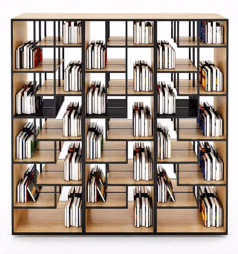 Libreria moderna in stile scandinavo con ripiani aperti