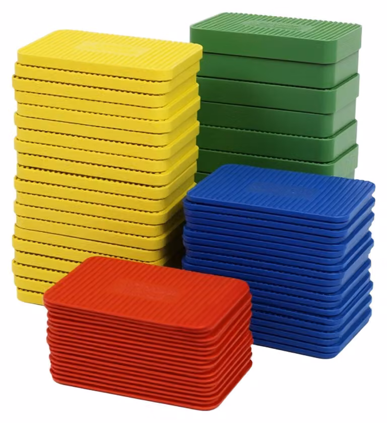 70 distanziatori in plastica, dimensioni 60 x 40 mm, disponibili in diverse misure di spessore