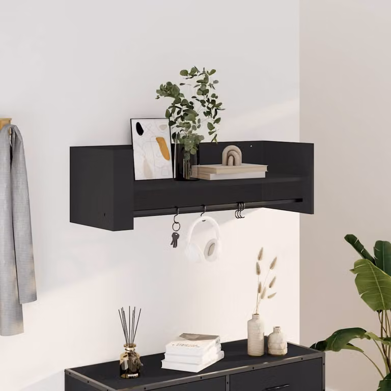 vidaXL Scaffale a Parete Moderno Nero in Legno e MDF con Pannello Posteriore L: 100 cm, P: 35 cm, H: 30,5 cm