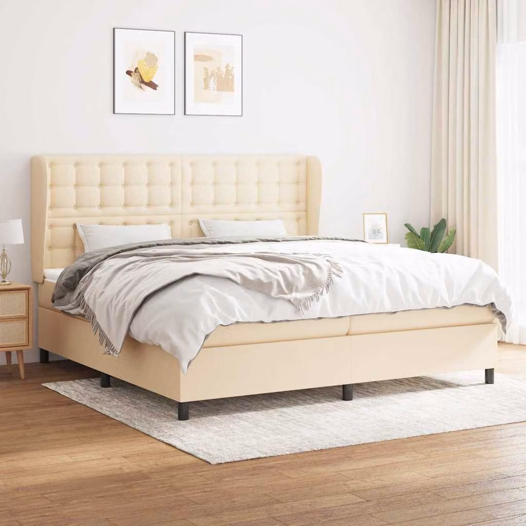 vidaXL Giroletto a Molle con Materasso Ibrido in Tessuto Beige e Bianco L/P: 200 x 200 cm