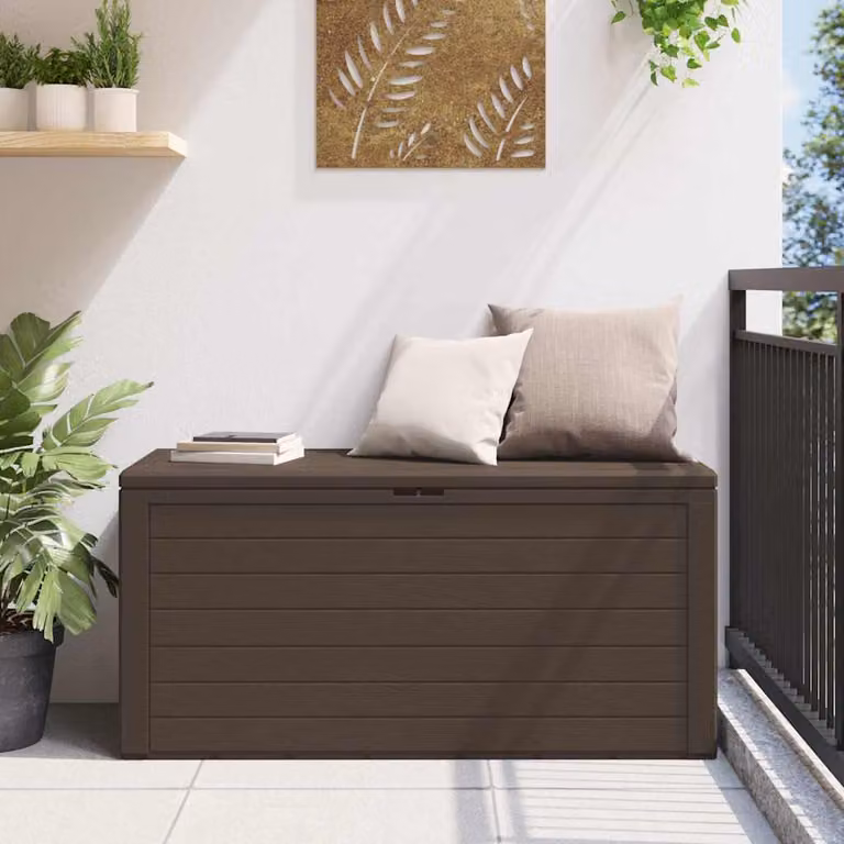 vidaXL Baule da Giardino in Plastica Marrone L: 116 cm, P: 44 cm, H: 55 cm