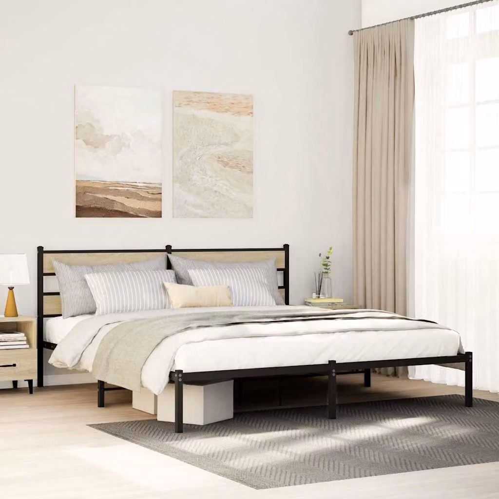 vidaXL Giroletto in Metallo e Rovere Sonoma con Doghe in Legno L: 187 cm, P: 219 cm, H: 91,5 cm