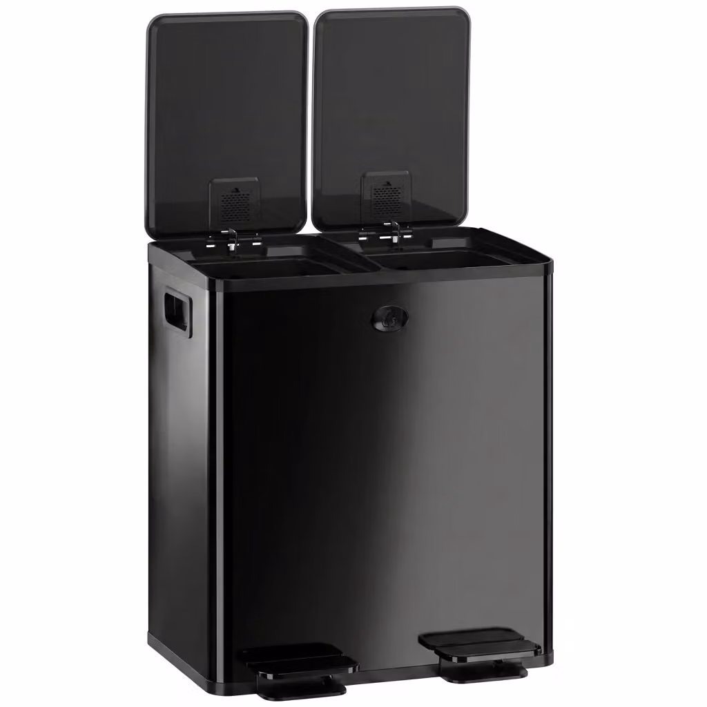 Pattumiera da cucina XYLO con 2 scomparti da 20L in acciaio inox nero e coperchio soft close L/P/H: 45,8 x 36 x 51,6 cm – 2