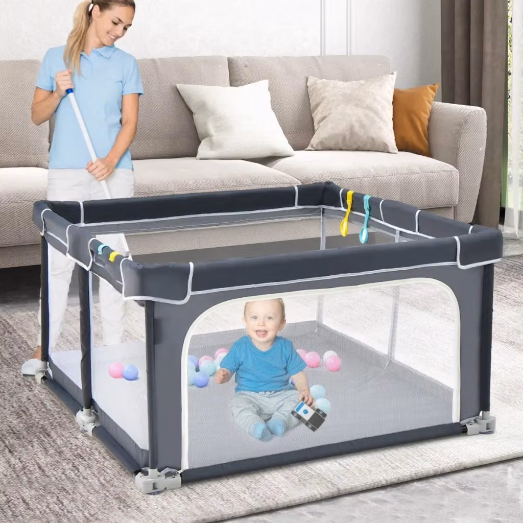 Recinto per bambini pieghevole Design Mania Grigio scuro con pareti in rete traspirante e ventose antiscivolo L/P/H: 124 x 124 x 70 cm – 2