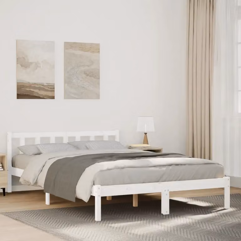 Letto Extra Lungo vidaXL in Legno di Pino Bianco con Doghe Rigide L: 165,5 cm, P: 215,5 cm, H: 69,5 cm