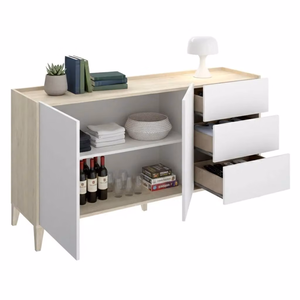 Madia Cadillac DMORA con 3 cassetti, colore bianco, L 150 x P 40 x H 78 cm – 2