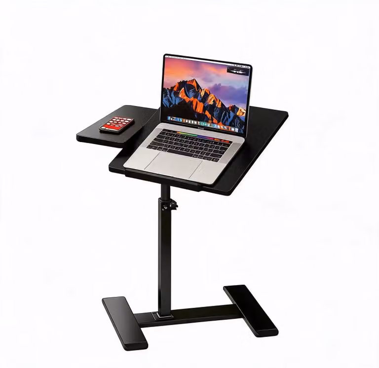Tavolino per laptop - Tavolino da letto mobile - Regolabile in altezza - Con rotelle - 60 x 40 cm - Struttura in metallo - Rettangolare - Nero