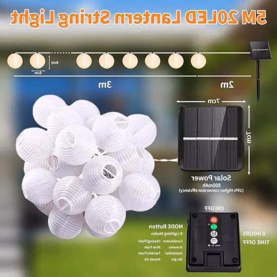 Ghirlanda luminosa a energia solare, 20 LED, 5 m, impermeabile, decorazione per giardino e terrazza