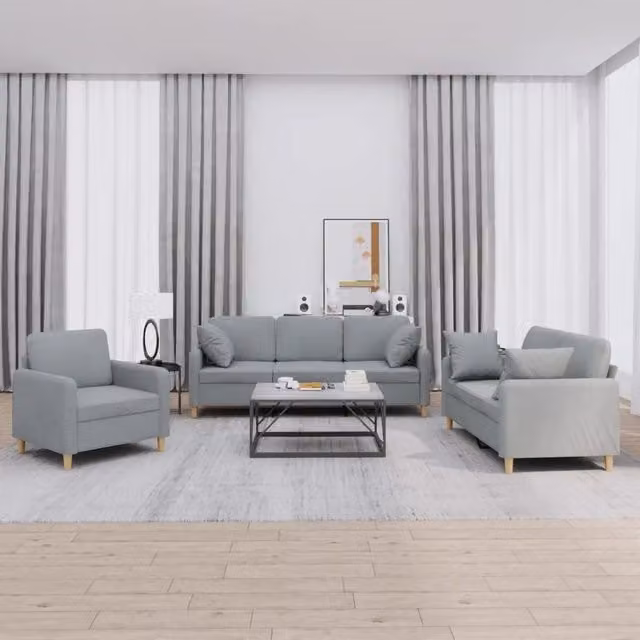 Set di divani 3 pezzi vidaXL in tessuto grigio con cuscini per soggiorno moderno