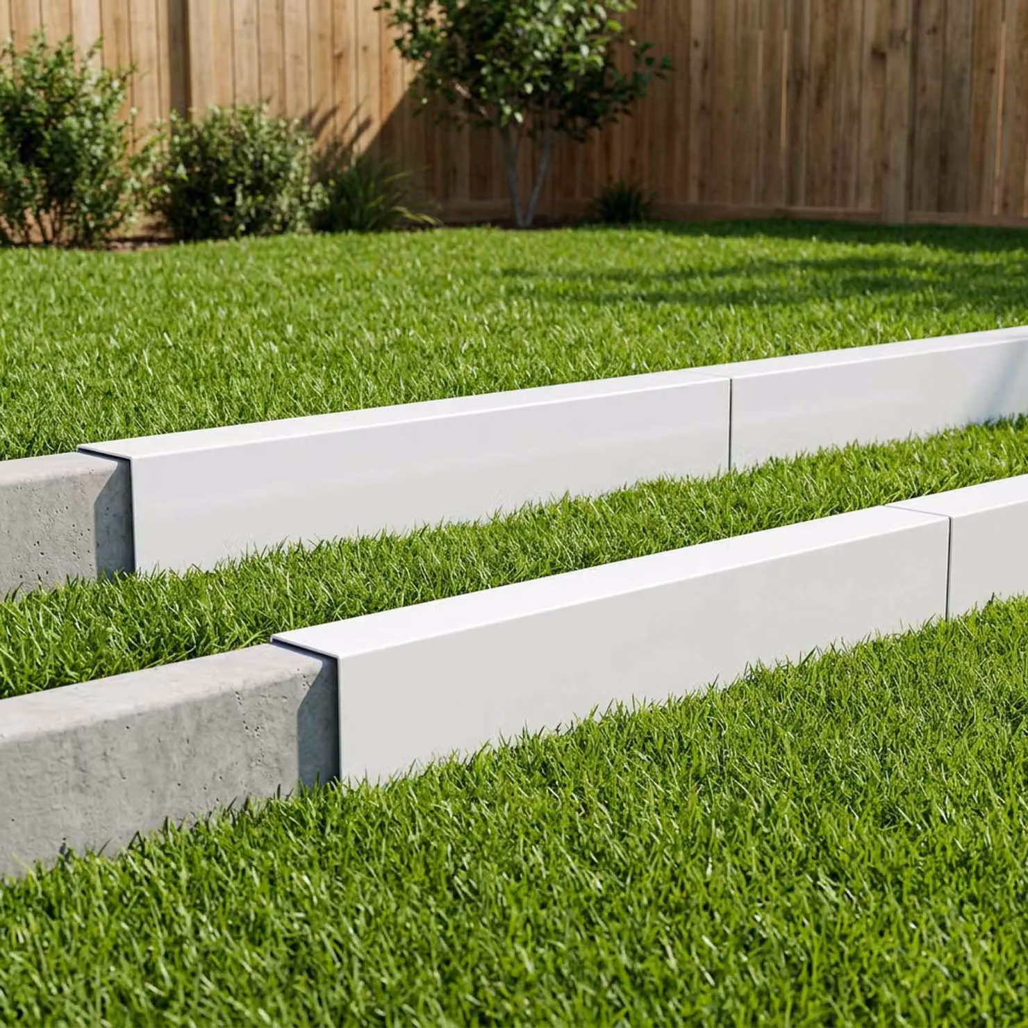 Set di 10 profili di copertura per giardino vidaXL in acciaio bianco, L: 100 cm, P: 6 cm, H: 15 cm