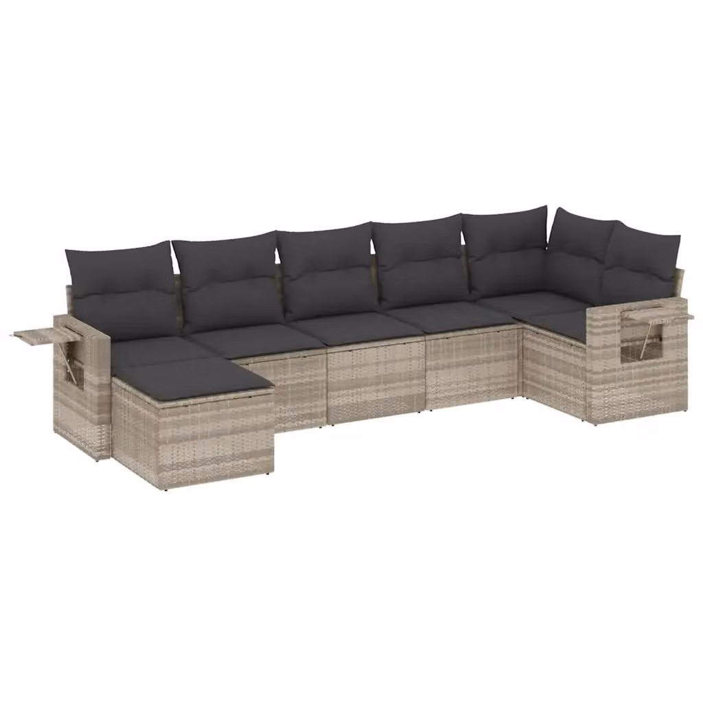 Set Divani da Giardino vidaXL 7 Pezzi a Forma di L con Cuscini Grigio con Struttura in Metallo e Polyrattan – 2