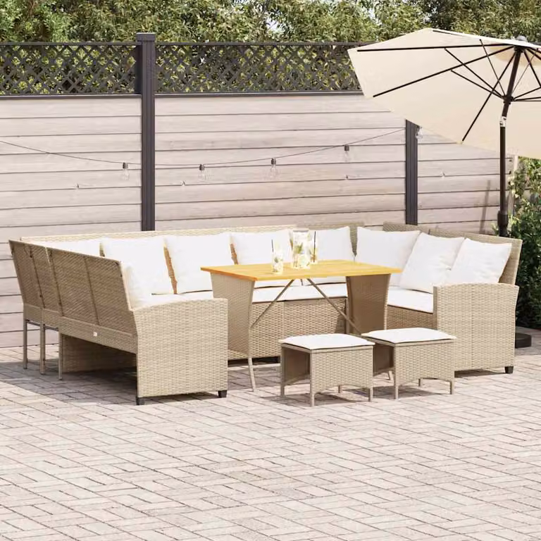 vidaXL Set Divano da Giardino a L in Polyrattan con Cuscini Beige e Tavolino da Esterno