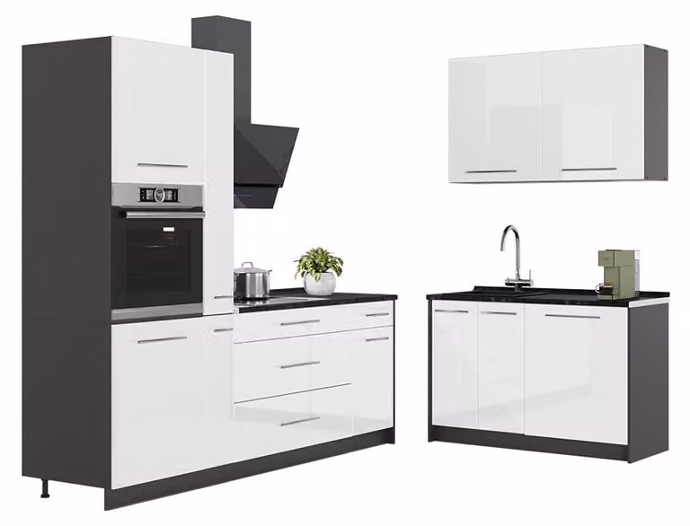 Cucina Vicco Fame-Line Bianco lucido/Antracite 220 x 120 cm, PL Antracite, Model 64963
