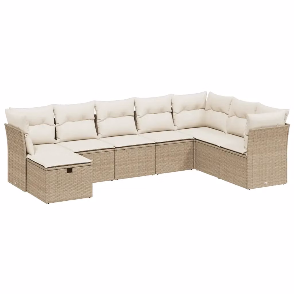 Set Divano da Giardino vidaXL 8 pz a Forma a L con Cuscini Beige e Struttura in Metallo e Polyrattan – 2