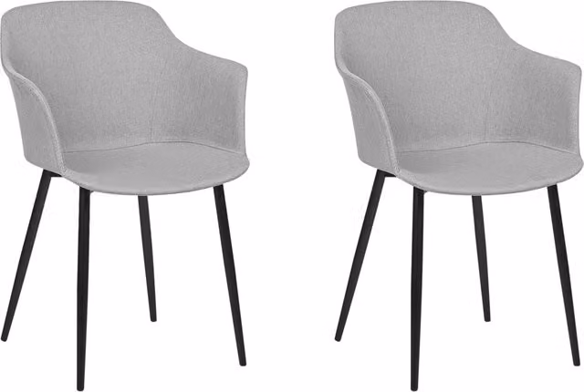 Set di 2 sedie da pranzo in tessuto grigio chiaro imbottito con gambe nere Stile retrò Mobili per il soggiorno