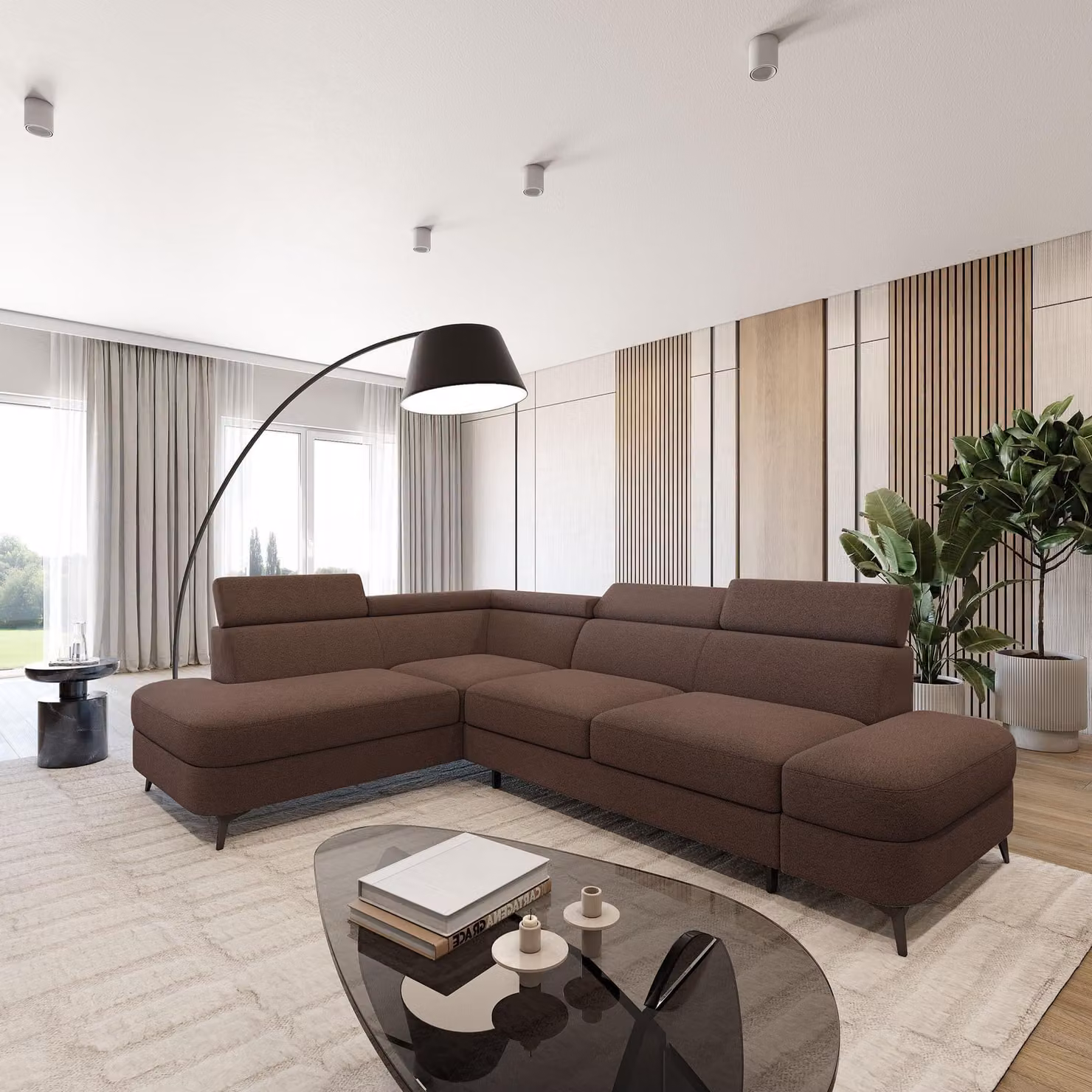 Divano ad angolo Masseno AVISE Q L-S con funzione letto a L, divano con contenitore, divano da salotto, divano, divano letto, set divani - Marrone, QUELLE 25