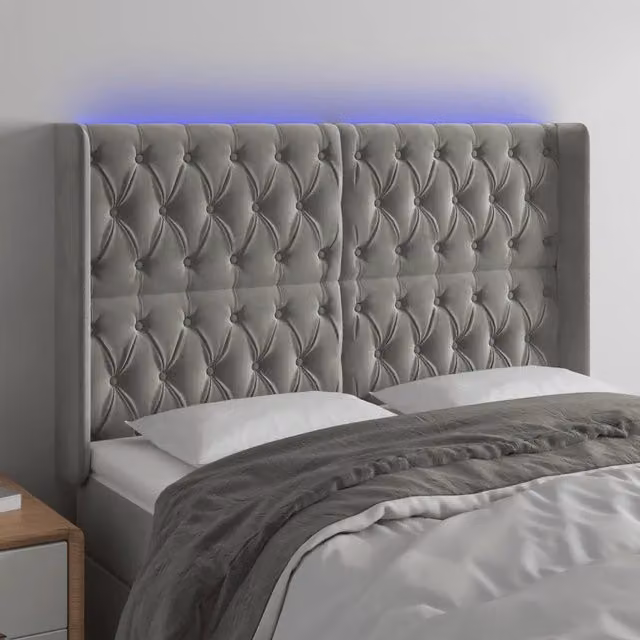 Testiera con LED e porta USB vidaXL in velluto grigio, L: 163 cm, P: 16 cm, H: 118/128 cm – 1