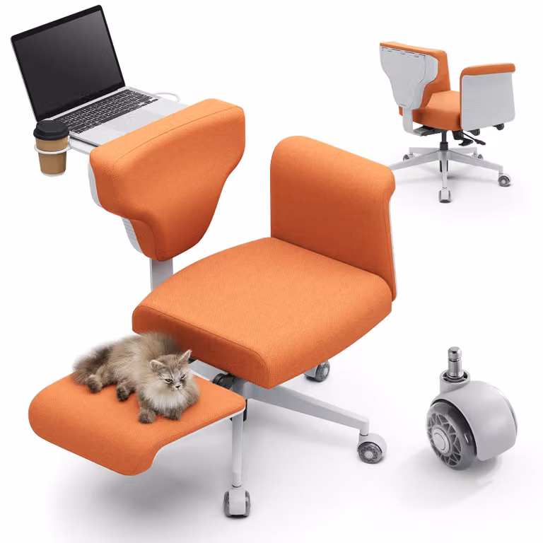 Newtral FREEDOM-X-PRO Sedia da ufficio multiposizione a gambe incrociate con ruote e supporti arancioni