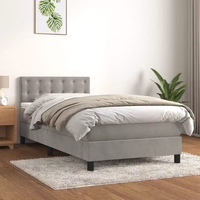 Giroletto a Molle con Materasso-Struttura Letto Grigio Chiaro 90x190 cm Velluto 225363