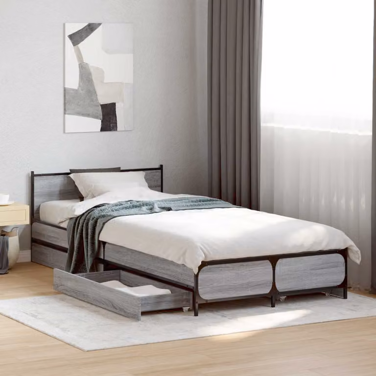 Struttura letto con testata vidaXL in legno Sonoma grigio L 80 cm x P 200 cm