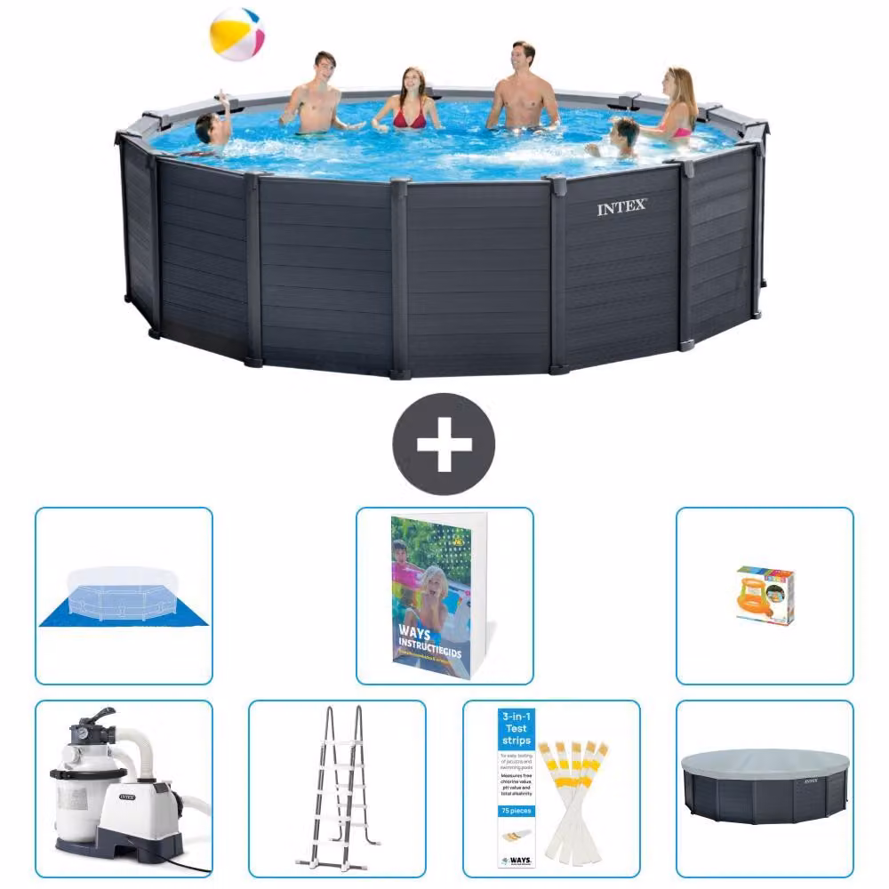 Pannello per piscina in grafite, modello Rund - 478x124 cm - composto da 6 elementi, codice S568