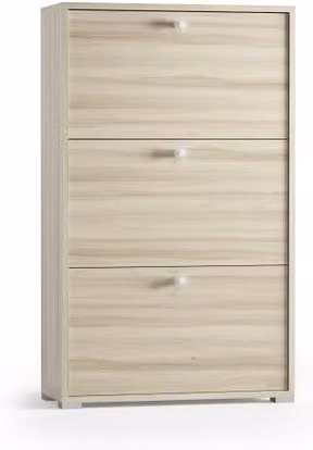 Scarpiera IPERBRIKO con 3 ante a ribalta in finitura Olmo, doppia profondità per 18 paia di scarpe, L 67 x H 147 x P 28 cm