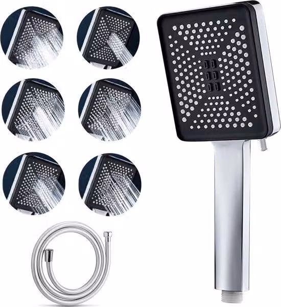 Doccia a risparmio idrico a 6 getti con tubo flessibile da 1,5 m, cromata