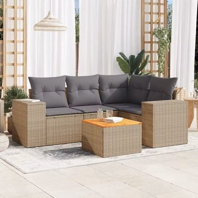 Set Divano da Giardino 5 pz con Cuscini Beige in Polyrattan 3257760