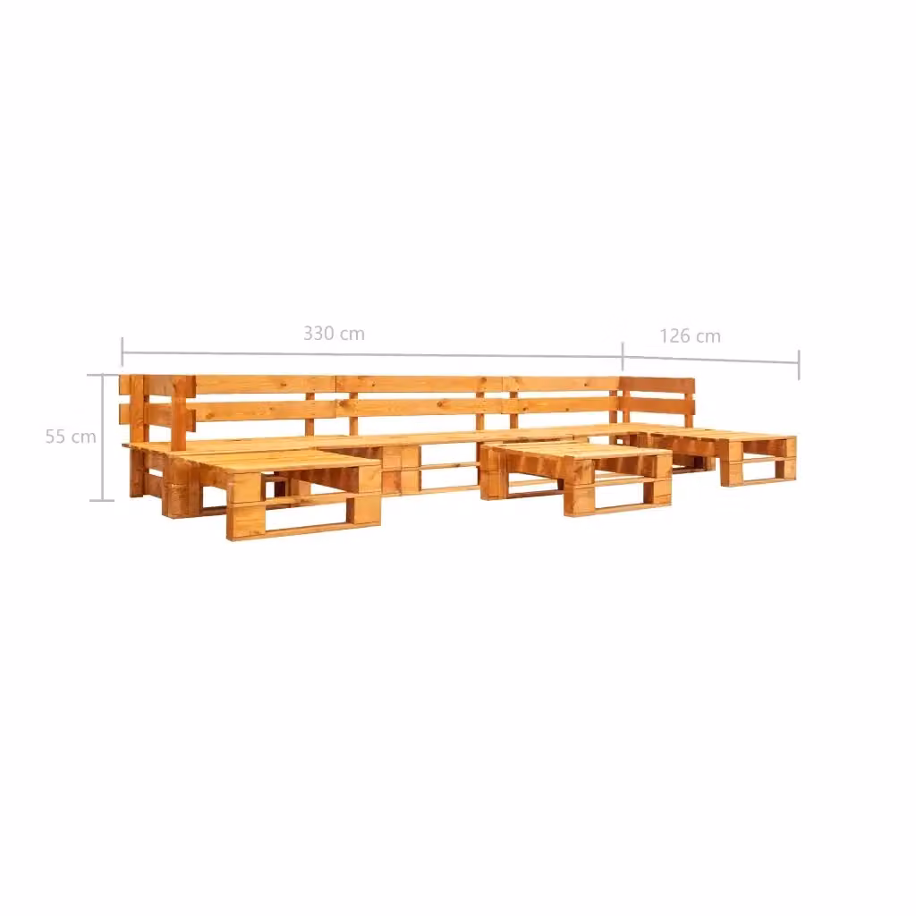 Set di divani da giardino vidaXL in legno di pino marrone con pouf e tavolino da esterno a forma di L per 6 persone – 2
