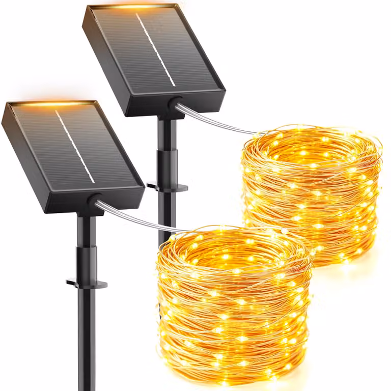 Catena luminosa solare, 80 LED, 8 modalità, cavo da 2 metri, luce bianco caldo