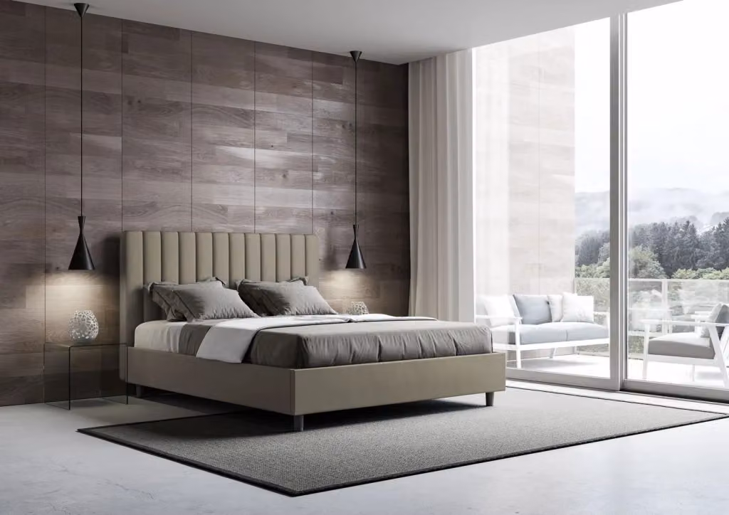 Letto matrimoniale contenitore imbottito BS COM in similpelle color cappuccino, L/P/H: 160 x 200 x 175 cm – 2