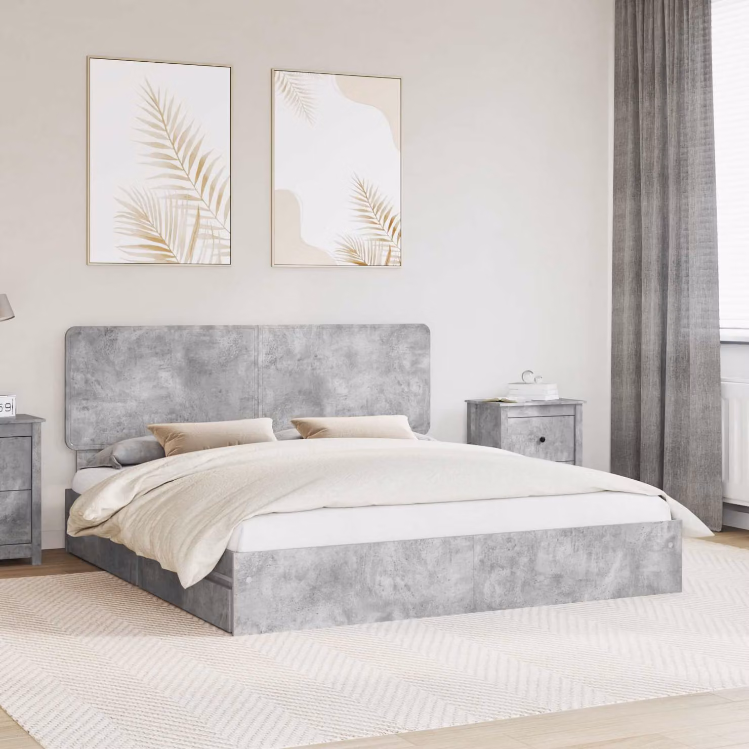 vidaXL Letto con Contenitore e Cassetto Grigio Cemento L/P: 200 x 200 cm