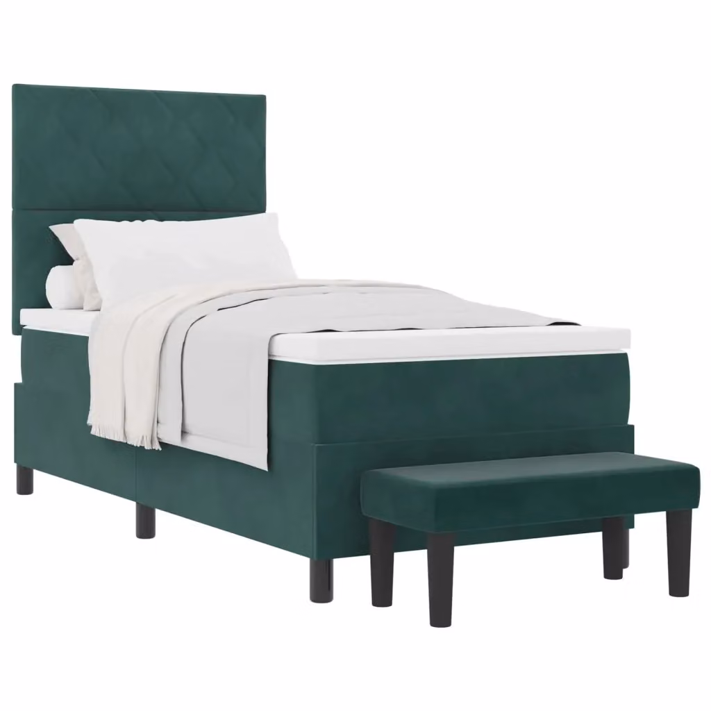 Letto a molle con testiera vidaXL in velluto verde, L: 100 cm, H: 203 cm, P: 128 cm – 2