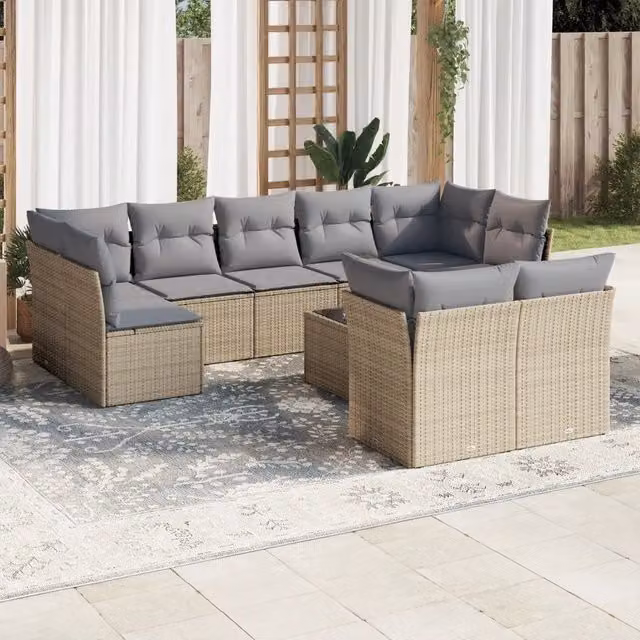 Set Divano da Giardino 10 pz con Cuscini Beige in Polyrattan 3218159