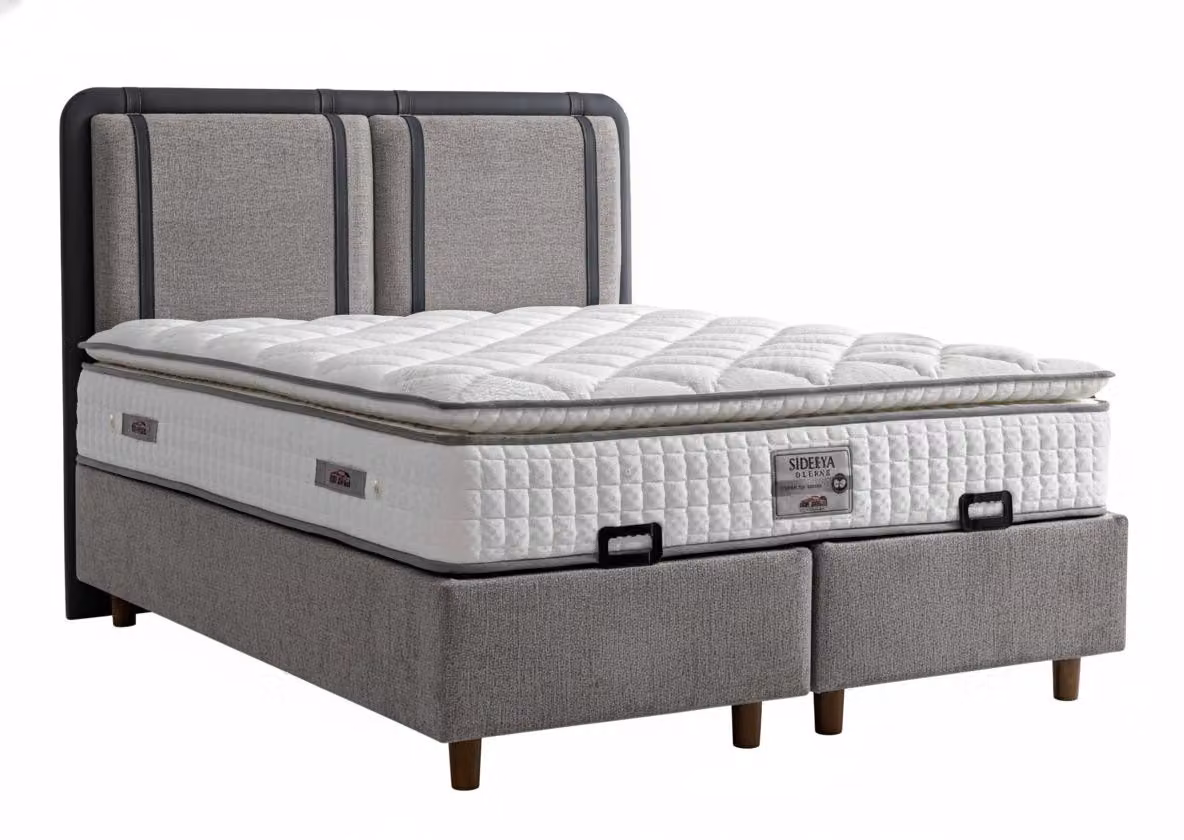 Letto con materasso in stile moderno, imbottitura morbida, con contenitore