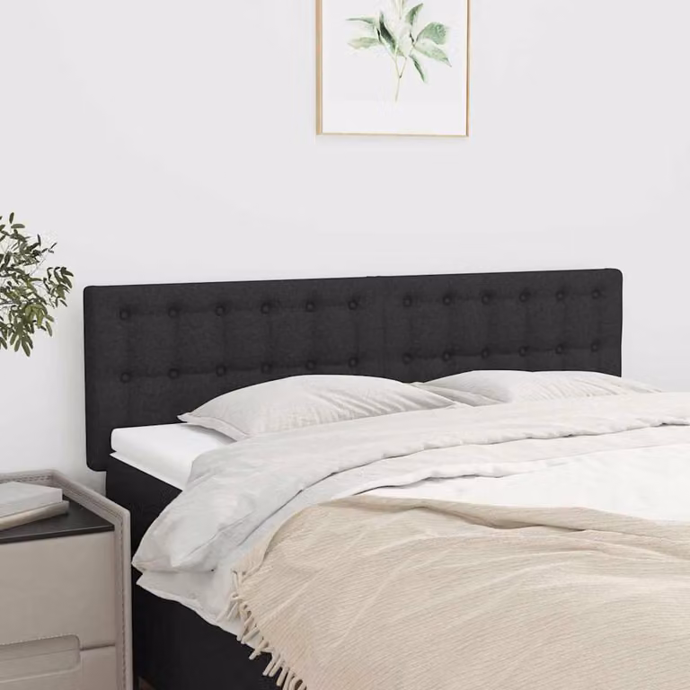 Testiera per letto vidaXL in tessuto nero con struttura in legno L: 144 cm, P: 5 cm, H: 78-88 cm