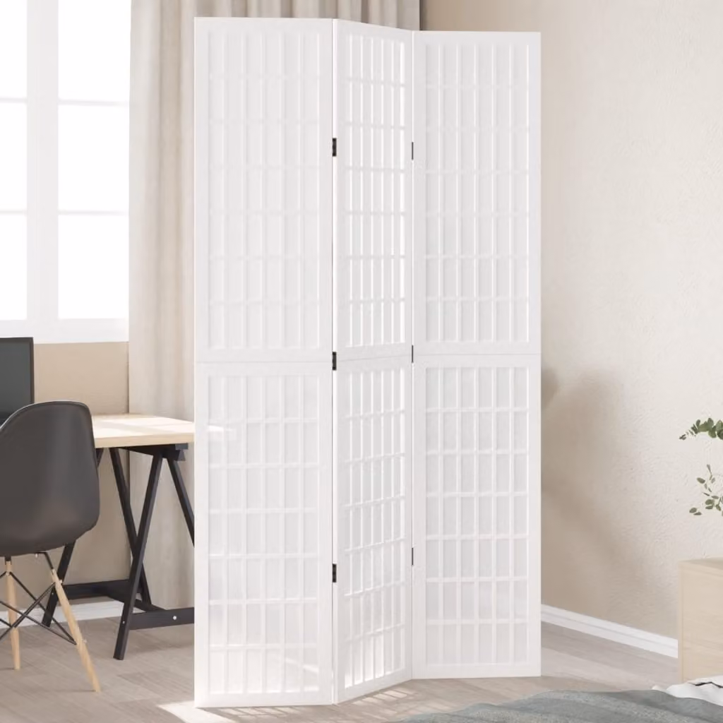 Divisorio Ambienti vidaXL in 3 Pannelli in Legno Massello di Paulownia Bianco Matt H: 180 cm, L: 170 cm, P: 1,5 cm