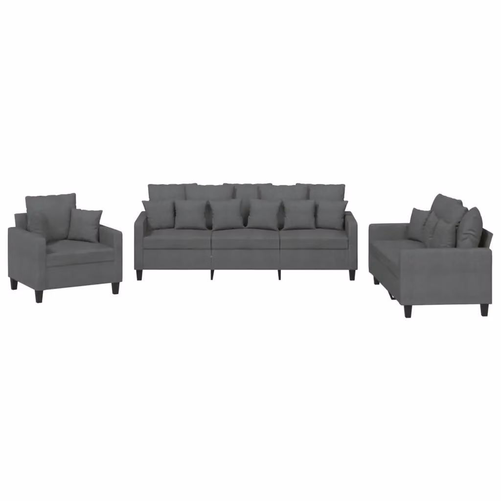 Set di divani vidaXL da 3 pezzi in tessuto grigio con cuscini per soggiorno moderno – 2