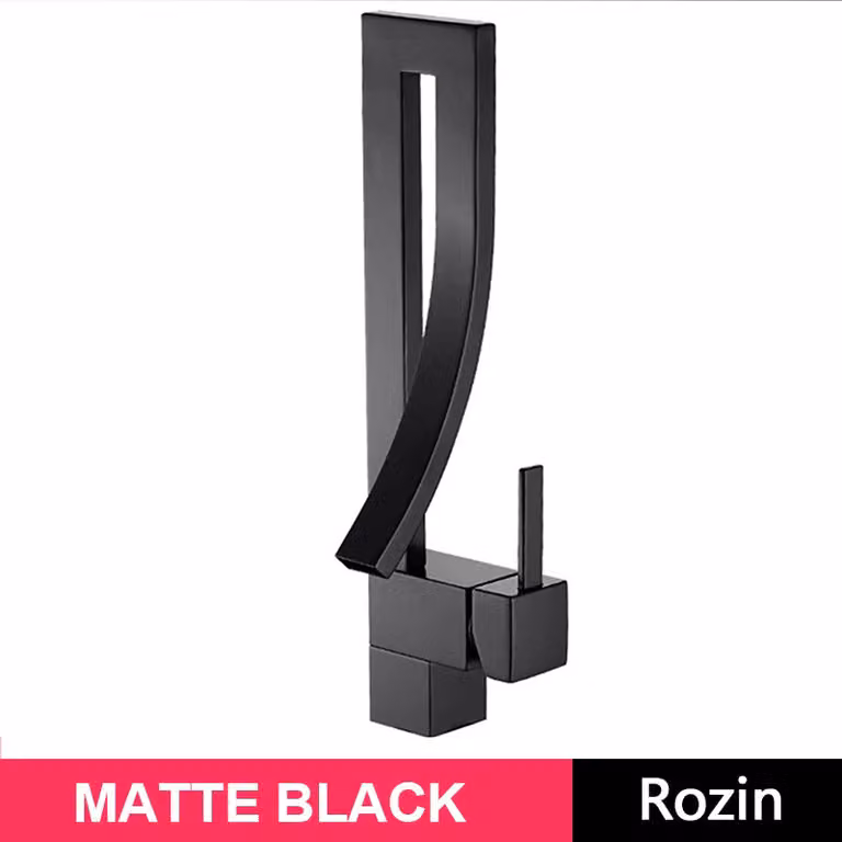 Rubinetto da lavabo, design contemporaneo, comando monocomando, nero opaco